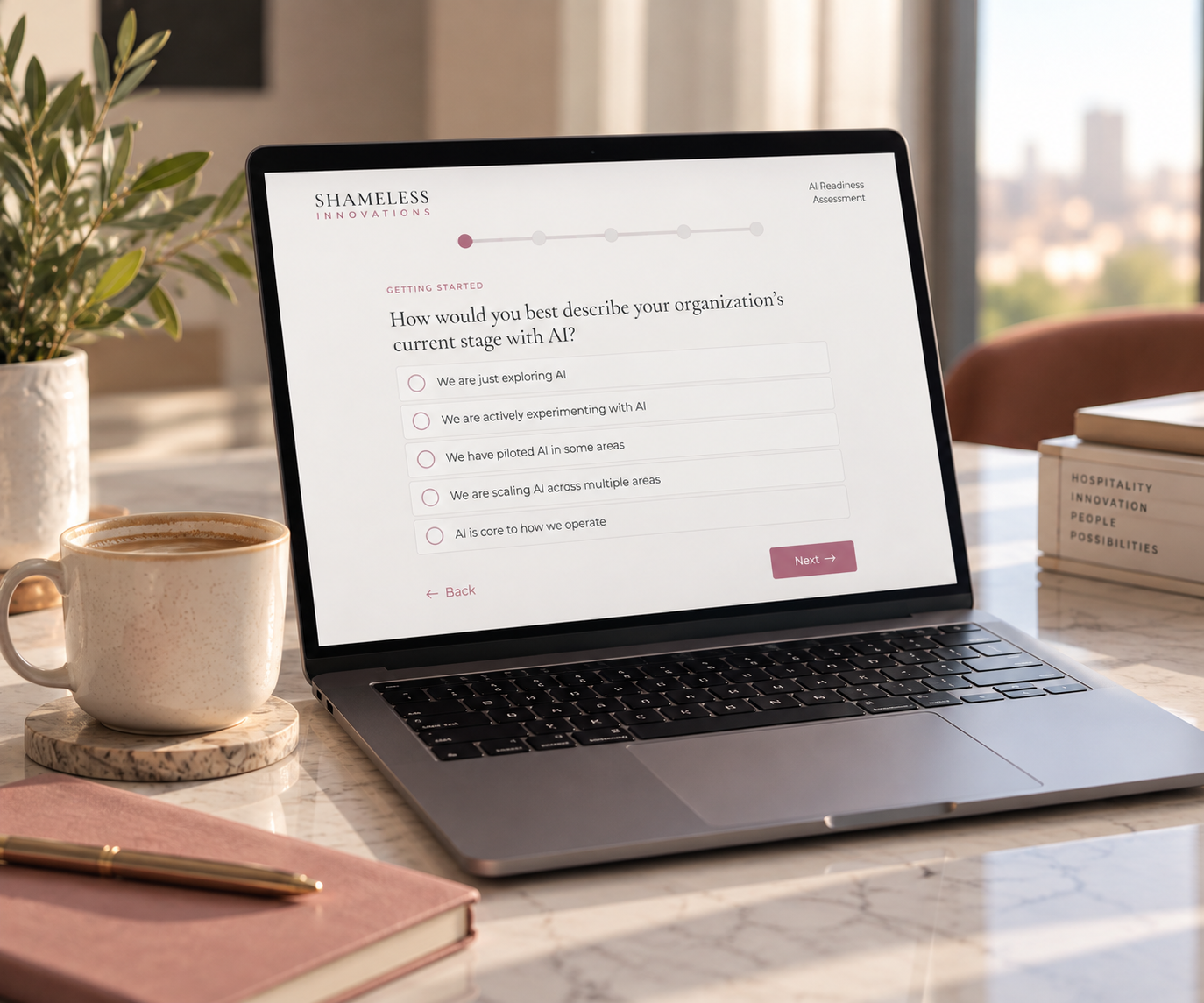 AI Readiness Assessment displayed on a laptop in a bright workspace